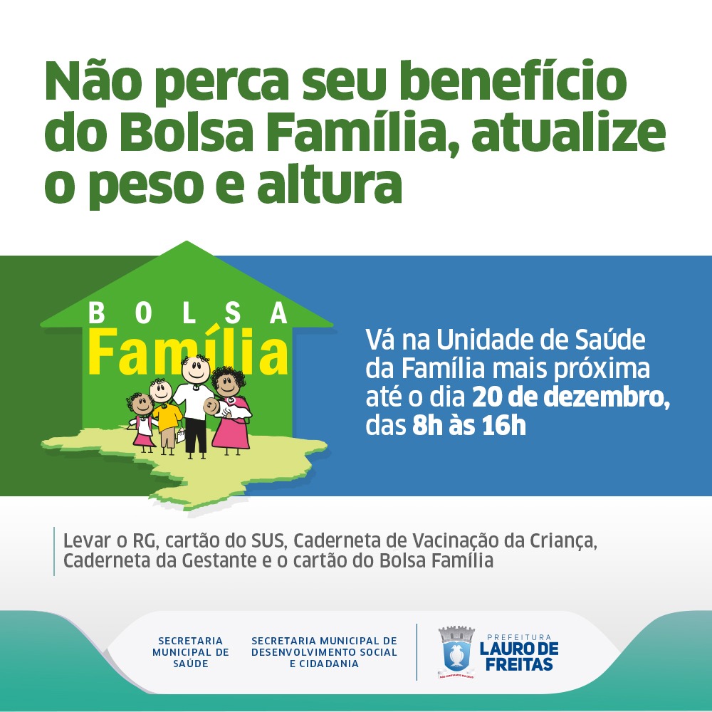 Lauro de Freitas alerta beneficirios do Bolsa Famlia para prazo final da pesagem obrigatria at dia 20