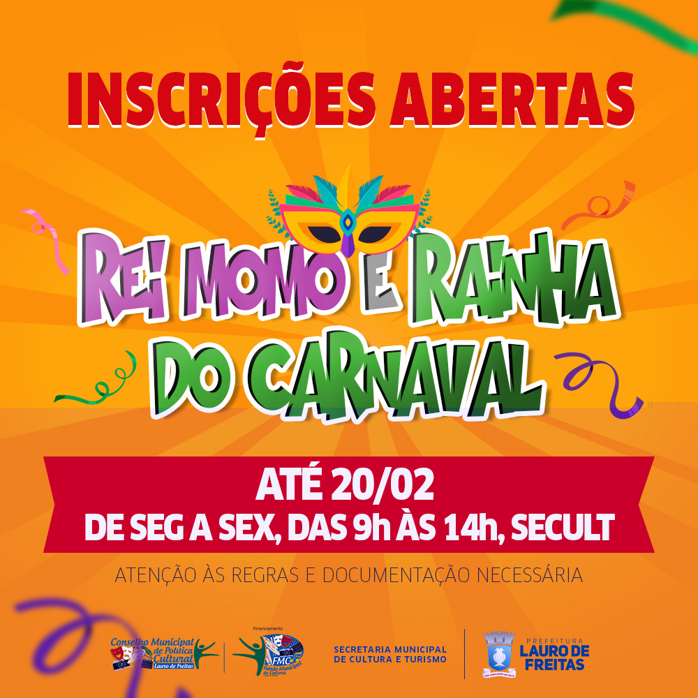 Inscries para concurso do Rei e Rainha do Carnaval de Lauro de Freitas vo at dia 20