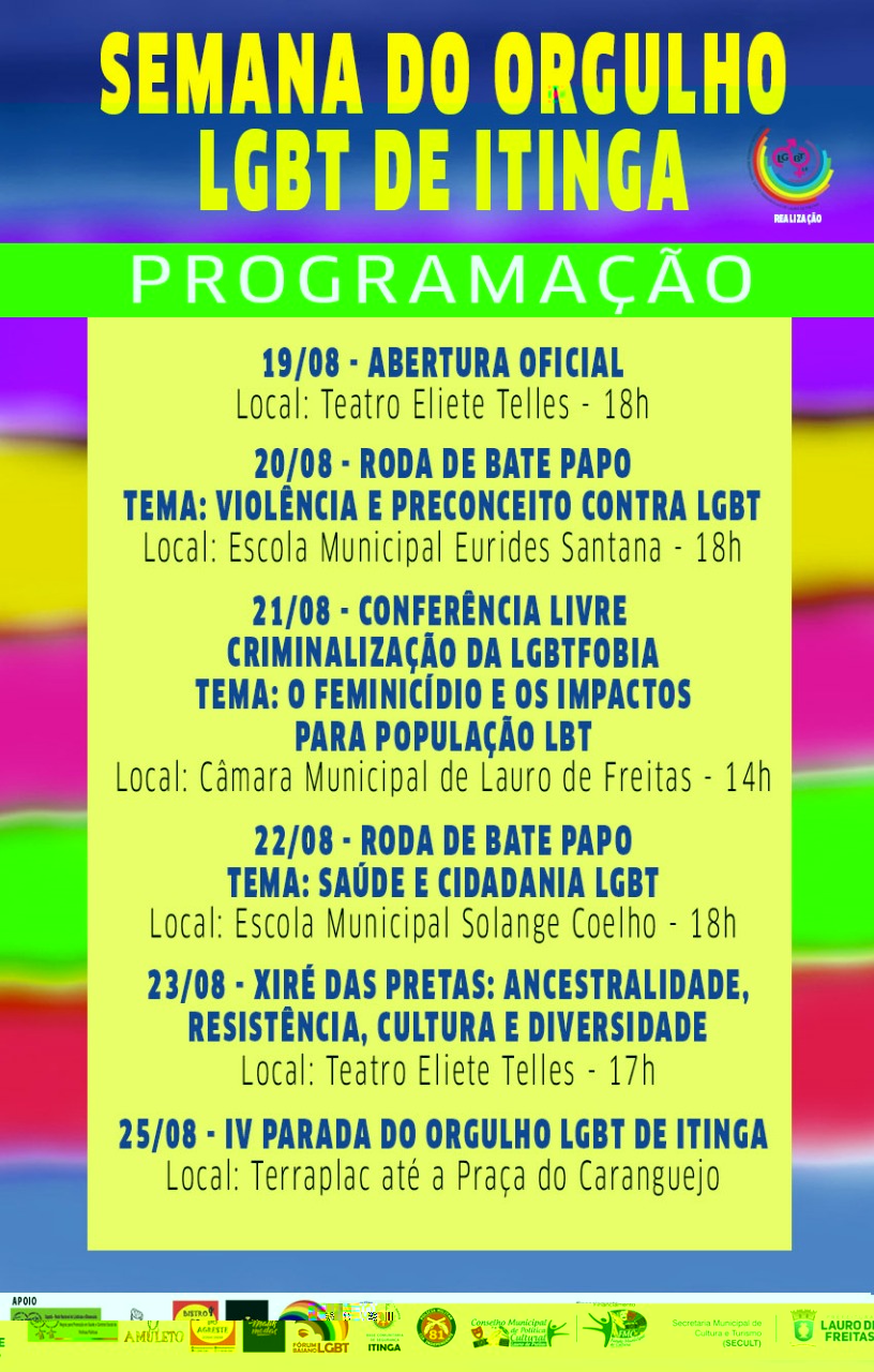 IV Semana do orgulho LGBT de Itinga tem rodas de conversa, conferncia livre e parada cultural