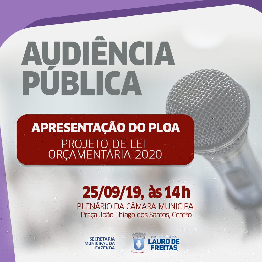 PLOA 2020 de Lauro de Freitas ser apresentado nesta quarta-feira (25) em audincia pblica na Cmara