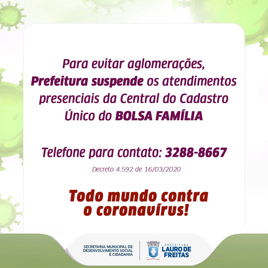 Atendimentos socioassistenciais sero feitos por telefone a partir desta segunda-feira (23) em Lauro de Freitas